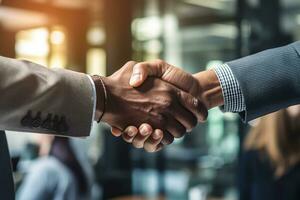 AI generated Businessmen making handshake with partner, greeting, dealing, merger and acquisition, business joint venture concept, for business photo