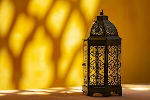 AI generated An Arabic lantern on yellow background photo