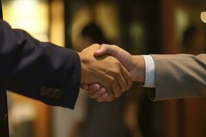 AI generated Businessmen making handshake with partner, greeting, dealing, merger and acquisition, business joint venture concept, for business photo