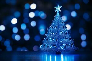 AI generated Abstract Blue shinny Christmas tree with bokeh background technology concept photo