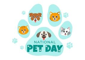 nacional mascota día vector ilustración en abril 11 con linda mascotas de gatos y perros para celebrar tu animal compañero en plano dibujos animados antecedentes