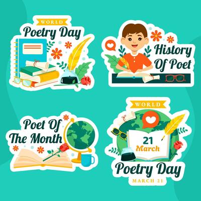Poetry Day Label Flat Cartoon Hand Drawn Templates Background Illustration