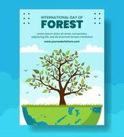 Forest Day Vertical Poster Flat Cartoon Hand Drawn Templates Background Illustration vector