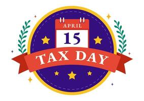 Happy Tax Day Vector Illustration on 15 April with Clipboard Tax Form, Clock, Pen, Coins Money and Paper Document to Pay the bills in Flat Background