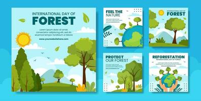 Forest Day Social Media Post Flat Cartoon Hand Drawn Templates Background Illustration vector