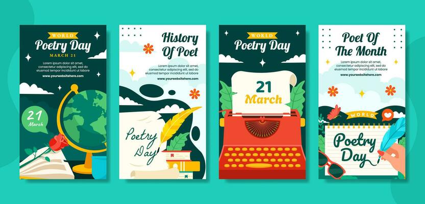 Poetry Day Social Media Stories Flat Cartoon Hand Drawn Templates Background Illustration