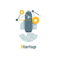 Flat design business startup launch concept with rocket icon vector