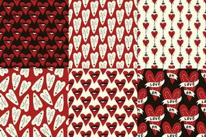 Red and black Valentine's Day love patterns with hearts vector