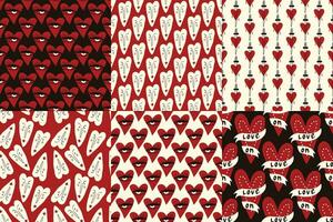 Red and black Valentine's Day love patterns with hearts vector