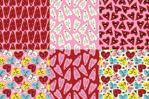 Valentine's Collection of Bright and Cool Seamless Patterns. Pattern with Cool Quirky Playful Bright Hearts and characters vector