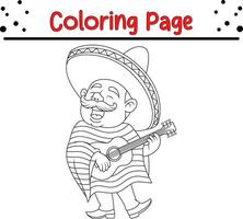 Coloring page man playing guitar singing. vector