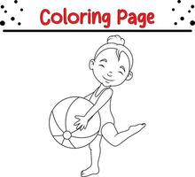 Coloring page happy girl holding beach ball vector