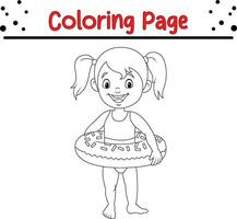 Coloring page little girl with inflatable ring vector