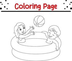 linda niños jugando pelota colorante página vector