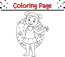 Coloring page little girl with inflatable ring vector