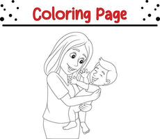 Coloring page mother hugging her son vector