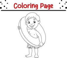 Coloring page little boy with inflatable ring vector