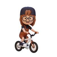 3D girl character ride bike go to school png