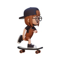 3d meisje karakter rijden skateboard png