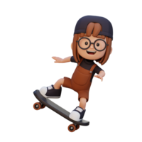 3d niña personaje paseo patineta png