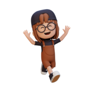 3D cute girl in jumping pose png