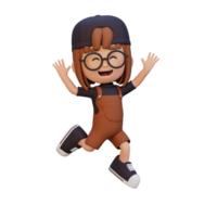 3D cute girl in jumping pose png