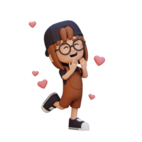 3D cute girl character in love png