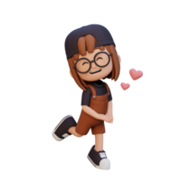 3D cute girl character in love png