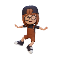 3D cute girl in jumping pose png