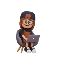 3d ragazza personaggio Lavorando su un' il computer portatile png