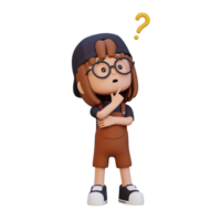 3D cute girl thinking clueless png