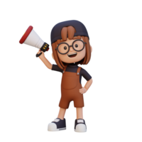 3D cute girl Character Holding a Megaphone png