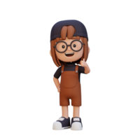 3D girl character give a thumb up with cute happy face png