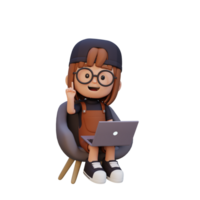 3D girl Character working on a Laptop png
