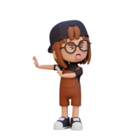3D cute girl character rejection pose png