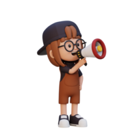 3D cute girl Character talking on Megaphone png