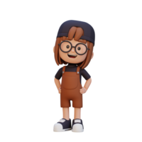 3d fofa menina personagem dentro confiante pose mão em quadril png