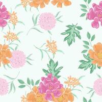 Hand Drawn Pastel Rose and Hydrangea Flower Seamless Pattern vector