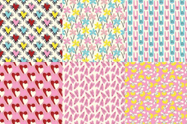 Vibrant and cool funny patterns for Valentine's Day. Seamless pattern with cool playful characters and hearts