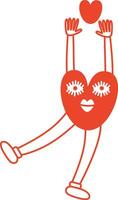 Red Funny retro bright groovy heart, illustration of playful love hearts for valentines day in line style vector