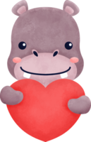 Hippo Animals Hug Valentine Heart Watercolor png