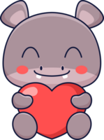 Cute Hippo Hug Heart Valentine Illustration png