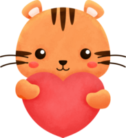 Tiger Animals Hug Valentine Heart Watercolor png