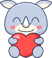 Cute Rhino Hug Heart Valentine Illustration png