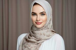 AI generated Portrait of a beautiful Muslim woman wearing hijab generative AI photo