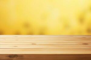 AI generated yellow blurry with wooden planks product background photo