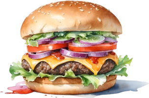 ai generado acuarela pintura de un delicioso hamburguesa. png