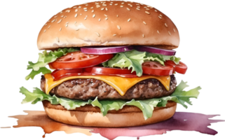 ai generiert Aquarell Gemälde von ein sieht köstlich aus Burger. png