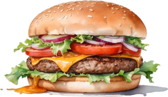 AI generated Watercolor painting of a delicious-looking burger. png