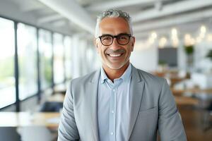 AI generated Portrait of confident businessman standing in modern office photo